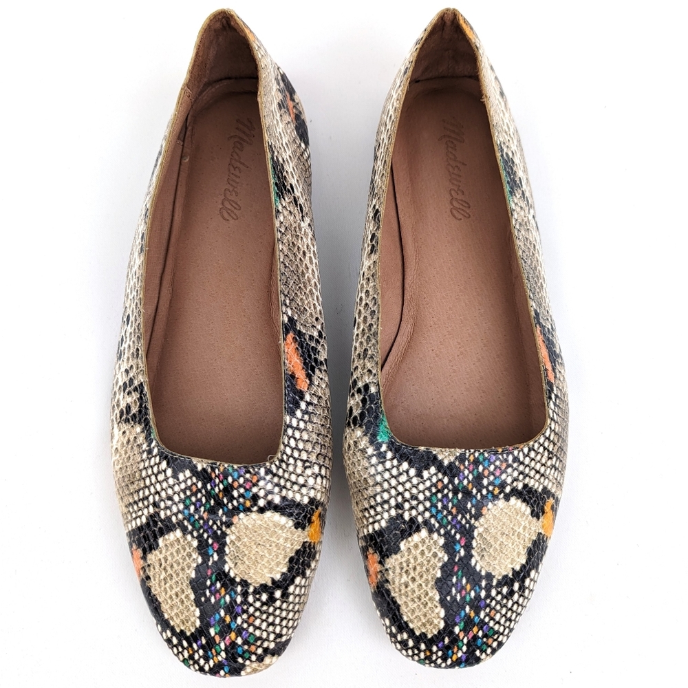 Madewell The Cory Snakeskin Embossed Flats Faux Leather Skimmers Multicolor  8.5